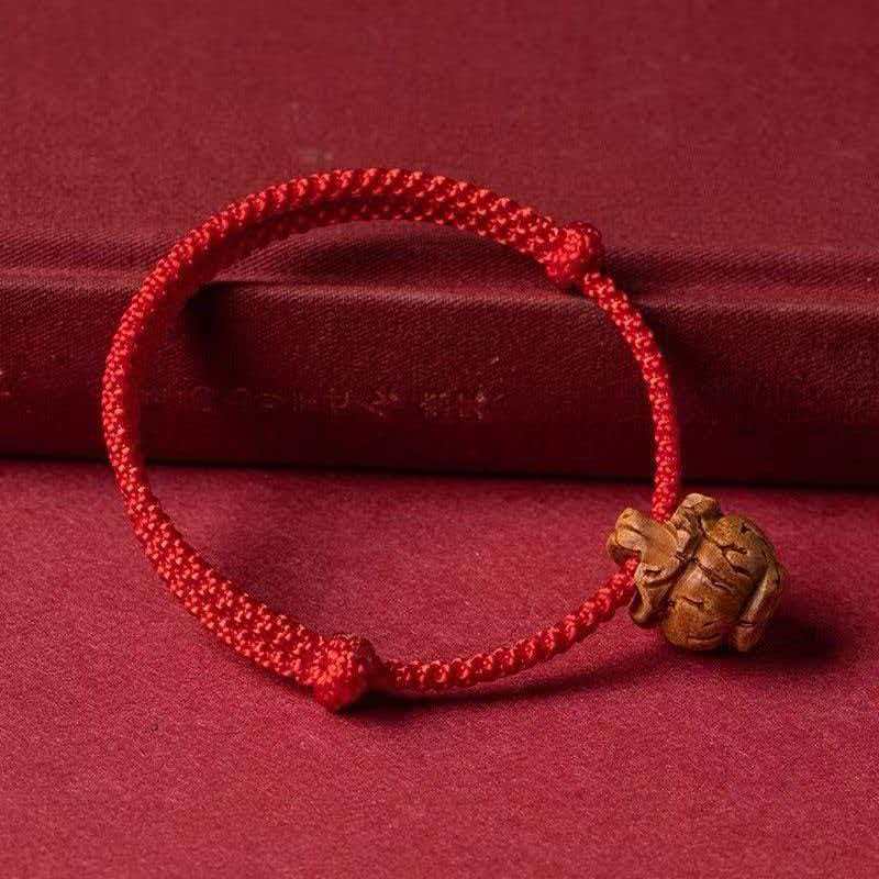 Women's & Men's Red Rope Original Life Peach Wood Carving National Style Money Bracelets