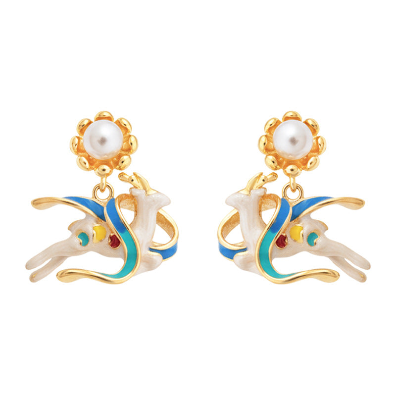 Retro National Trend Chinese Enamel Drip Glazed Hand Painting Earrings