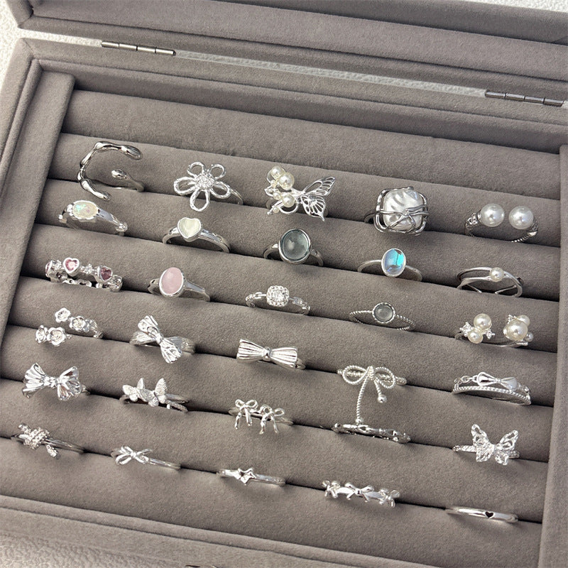 Women's Simple Pearl Butterfly Sterling Sier Special Interest Rings
