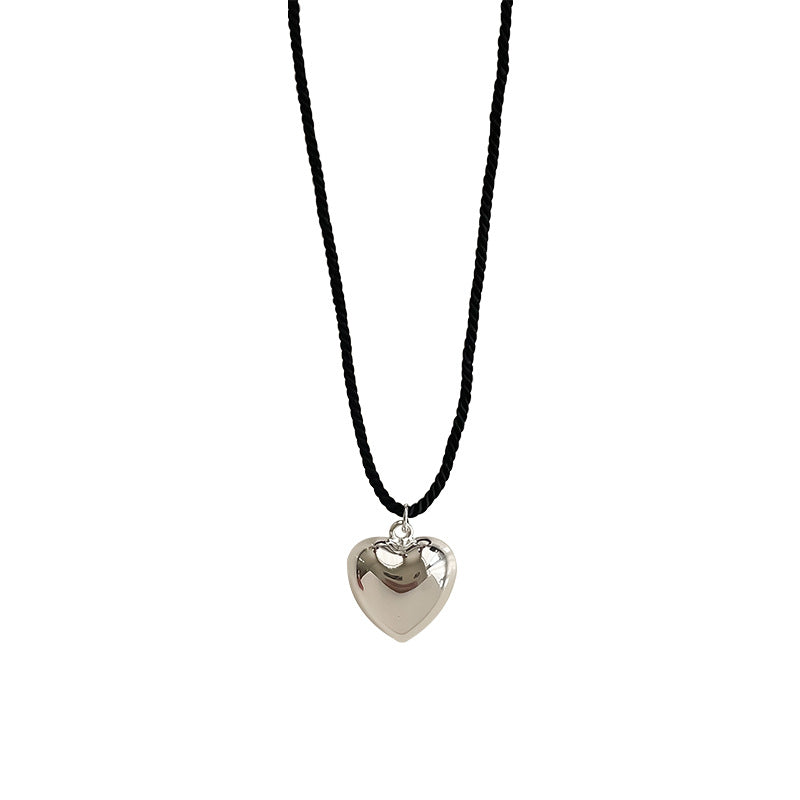 Long Braided Rope Metal Heart Female Niche Retro Necklaces