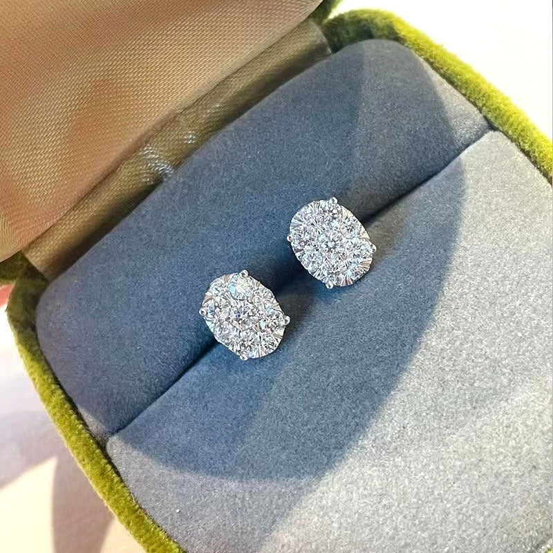 Shi Diamond Oval Female Korean Style Exquisite Mini Light Luxury Stud Earrings