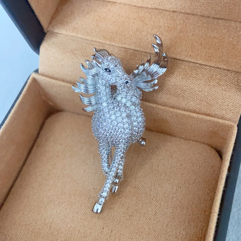Women's & Men's Diamond Horse Brooch Zodiac Corsage Temperament Wild Brooches
