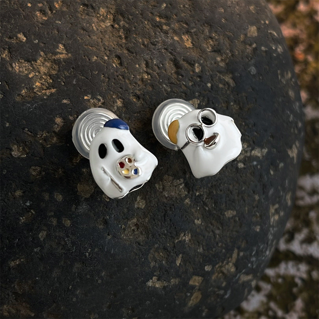 Cute Ghost Enamel Drip Glazed Little Ear Stud Earrings