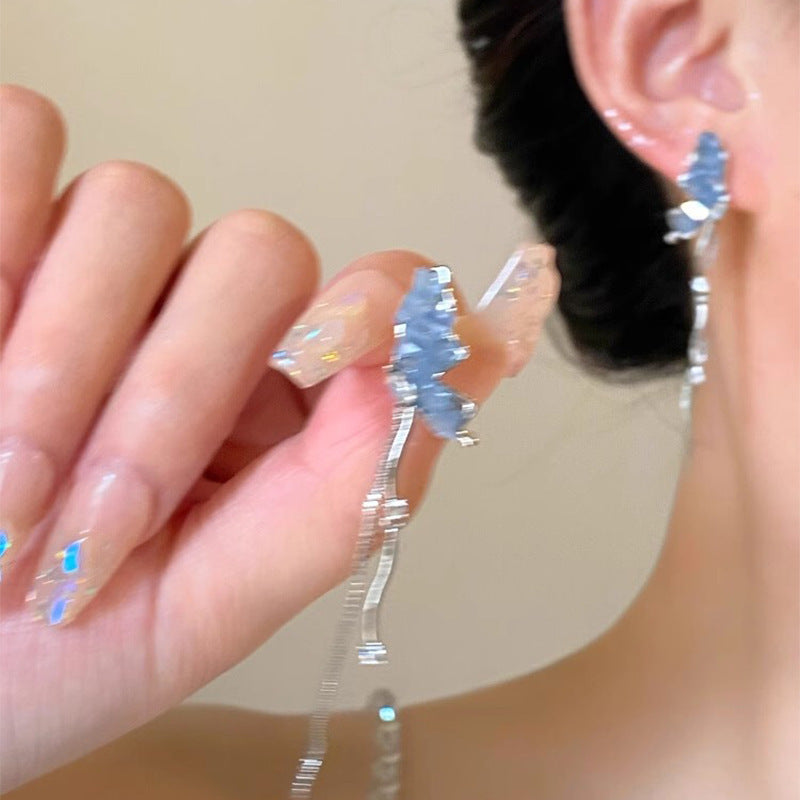 Light Luxury Minority Bow Pearl Graceful Long Earrings