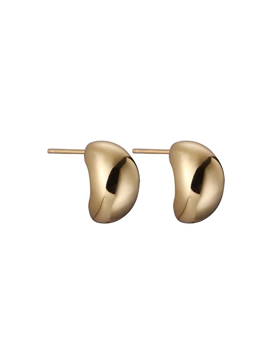Niche Semicircle Metal Fat Moon Gold Beans Earrings