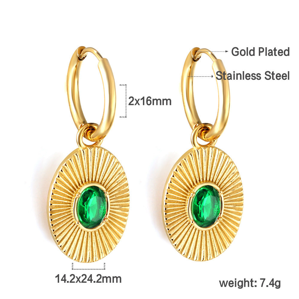 Metal Texture Round Fan-shaped Geometric Stainless Earrings