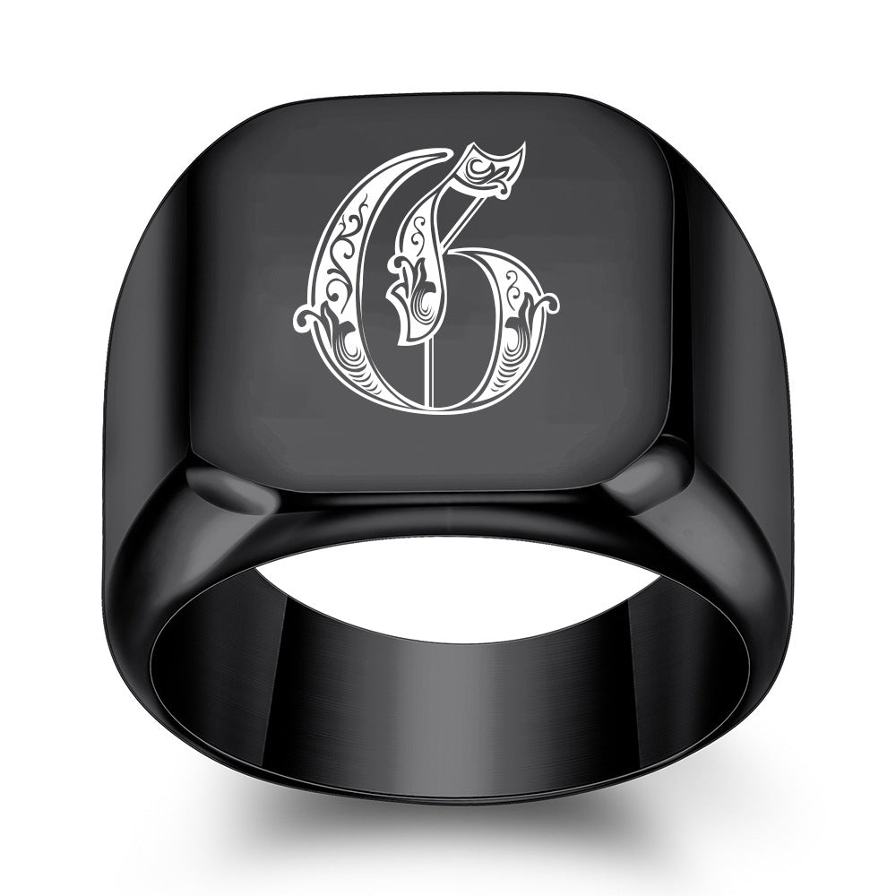 Men's Initial Letter Titanium Steel Retro Punk Rings