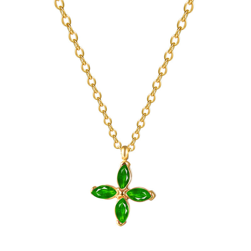 Women's Color Zirconium Four-leaf Clover Titanium Steel Gold Necklaces