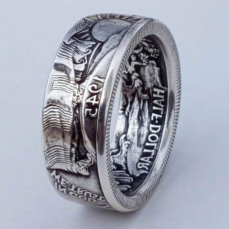 Brocade Antique Coin Morgan Dollar Carved Rings