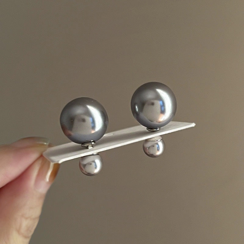 Women's Sier Needle Pearl Round Niche Elegant Earrings