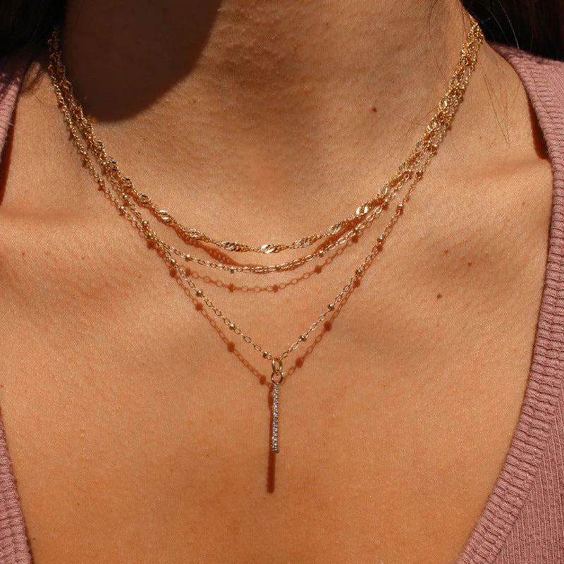 Women's Twin Diamond Small Vertical Stripes Clavicle Pendants