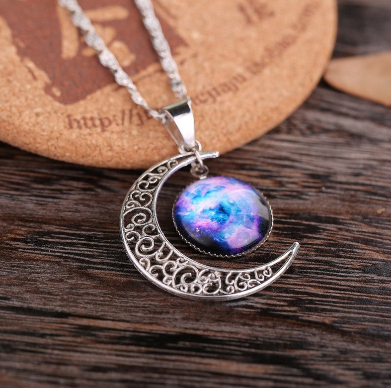 Starry Sky Moon Time Gem Cabochon Necklace