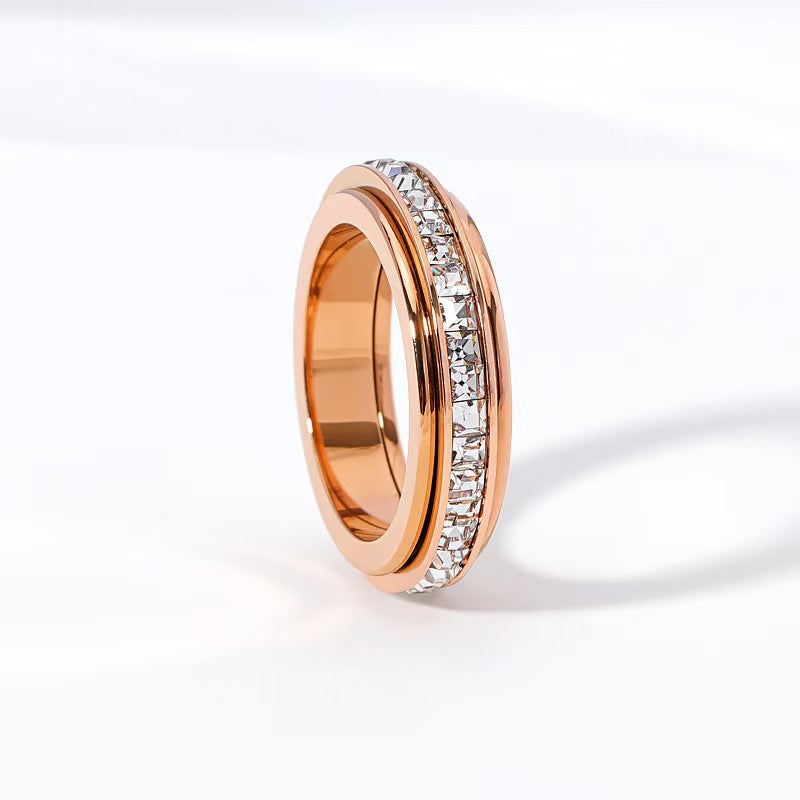 Square Diamond Double Rotatable Good Luck Comes Design Starry Couple Ring