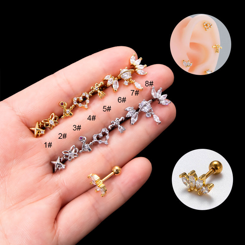Zircon Love Butterfly Screw Ball Sleeping No Need To Take Stud Earrings