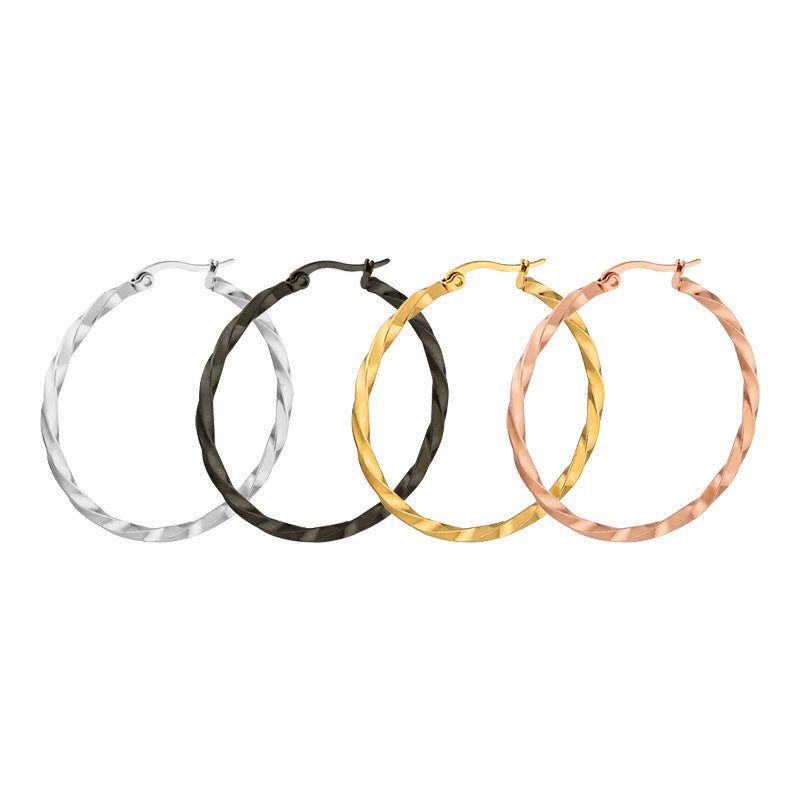 Simple Personality Fashion Titanium Steel Female Twisted Large Ear Clip Earrings