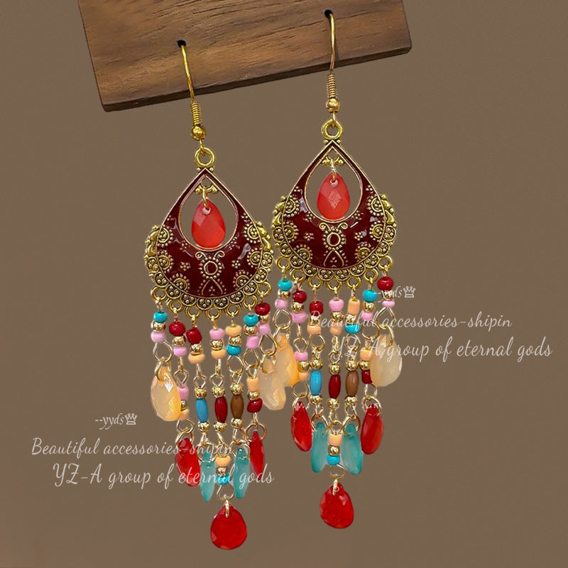 Women's Long Fringe Bohemian South Holiday Seaside Earrings