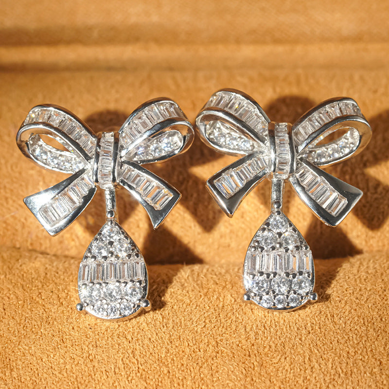 Lady Sweet Exquisite Bow Micro Inlaid Stud Earrings