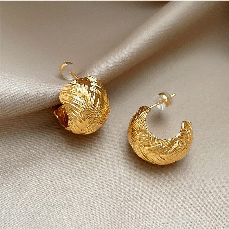 French Retro Sier Woven Brushed Texture Light Luxury High Sense Rings