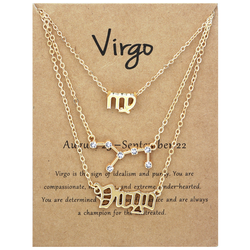 Constellations Suit Retro Alphabet Symbol Diamond Necklaces