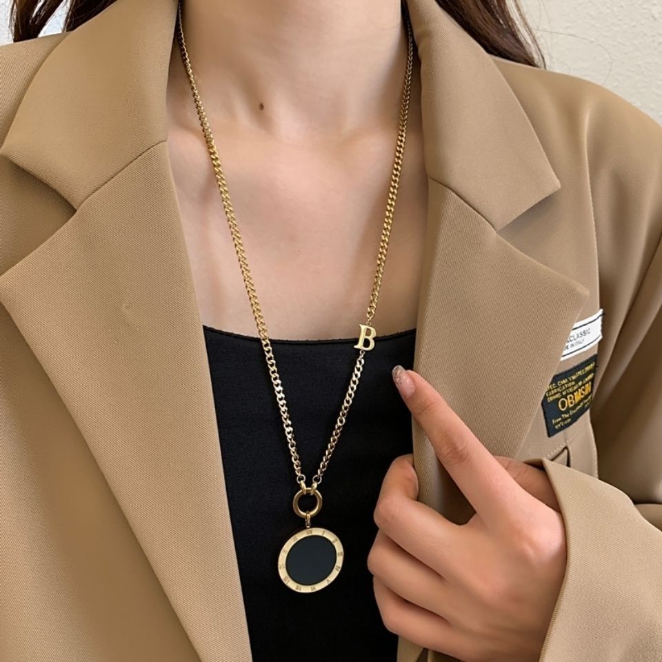 Long Fashionable Fashion Titanium Steel Roman Numeral Necklaces