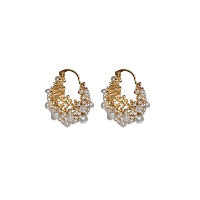 Real Gold Plating Sier Needle Pearl Hollow Clip French Entry Ear Buckle