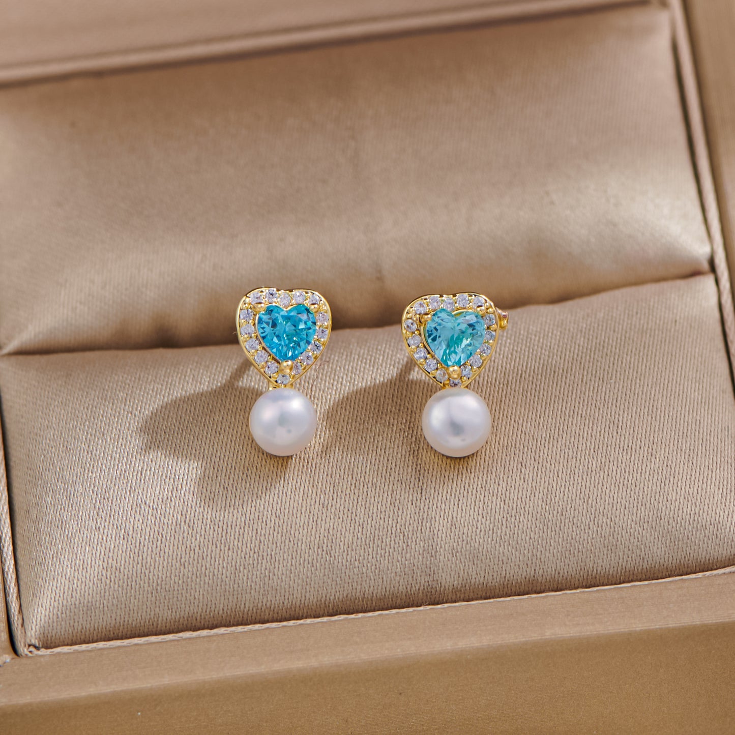 Freshwater Pearl Heart Butterfly Zircon Real Gold Electroplated Earrings