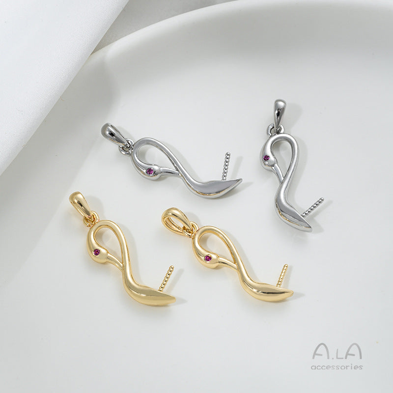 Color Retention Gilded Swan Head Stick Baroque Pearl Pendants