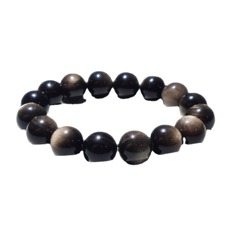 Women's & Men's Natural Sier Round Bead Obsidian Cat Eye Bracelets