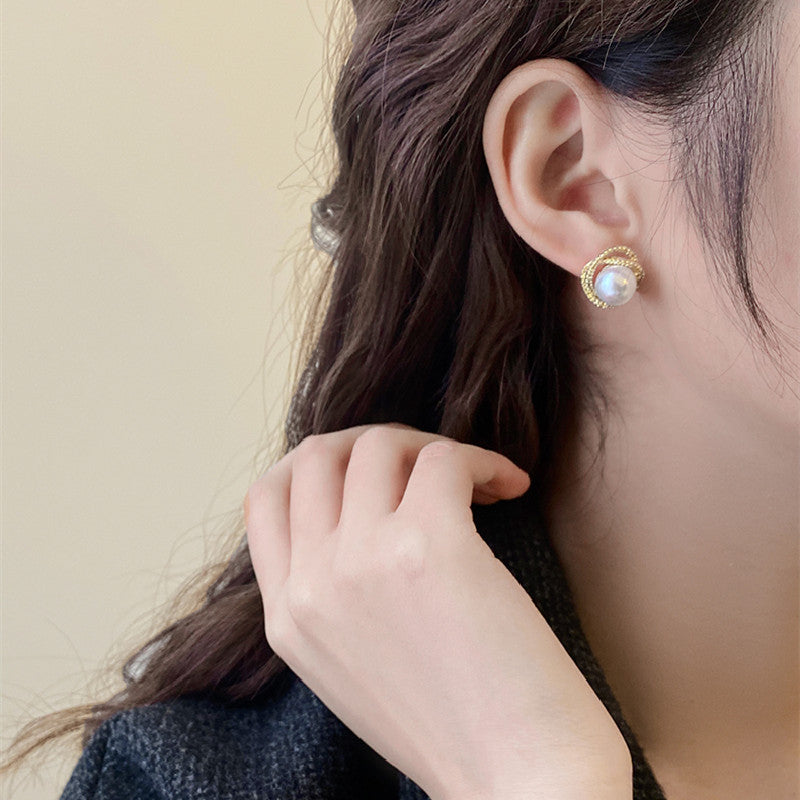Women's Sier Needle Korean Style French Temperamental Pearl Earrings