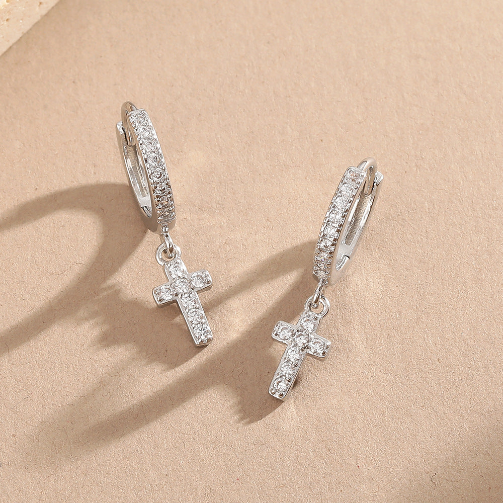 Women's Diamond Cross Ear Clip Personality Gold-plated Earrings
