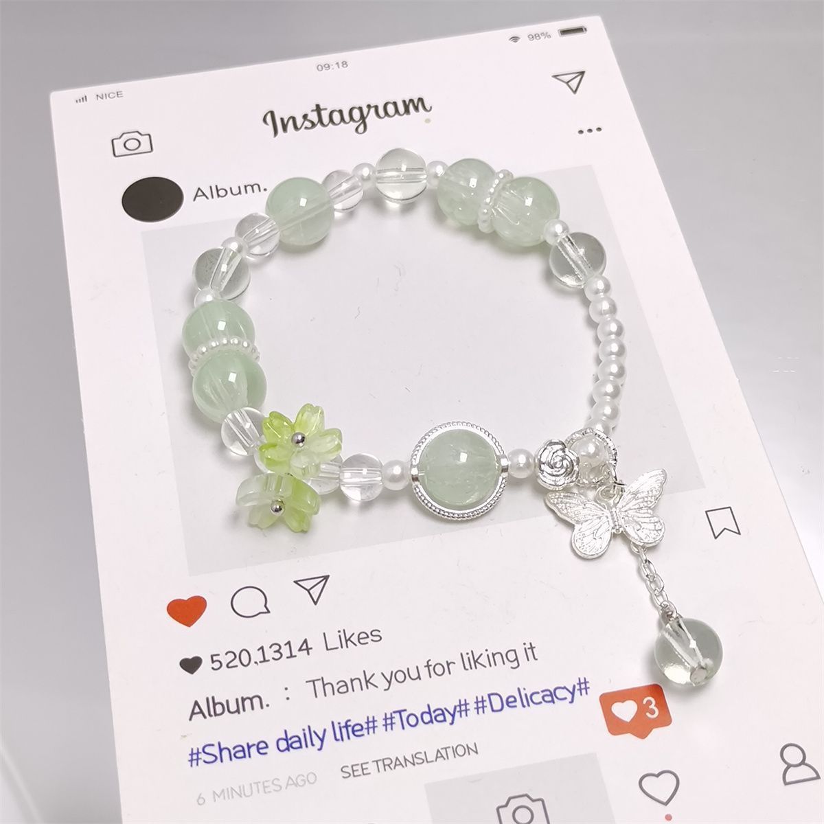 Sweet Dopamine Peach Blossom Pearl Super Niche Butterfly Classic Bracelet