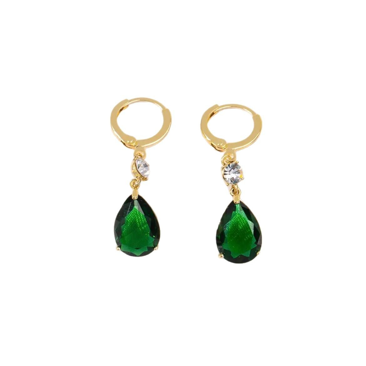 Vintage Court Style Emerald Zircon Water Drop Light Luxury Minority Ear Buckle