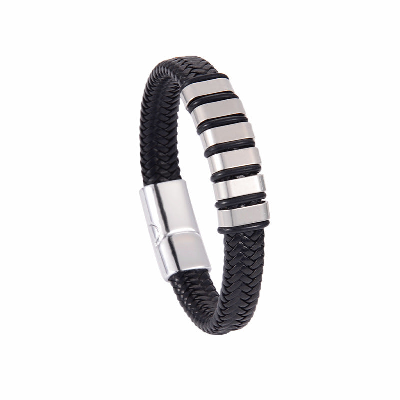 Men's Wristband Business Stainless Steel Leather Retro Style Bracelets