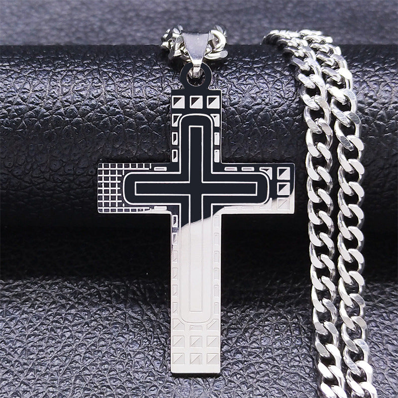 Men's Steel Cross Shelf Geometric Lines Golden Necklaces