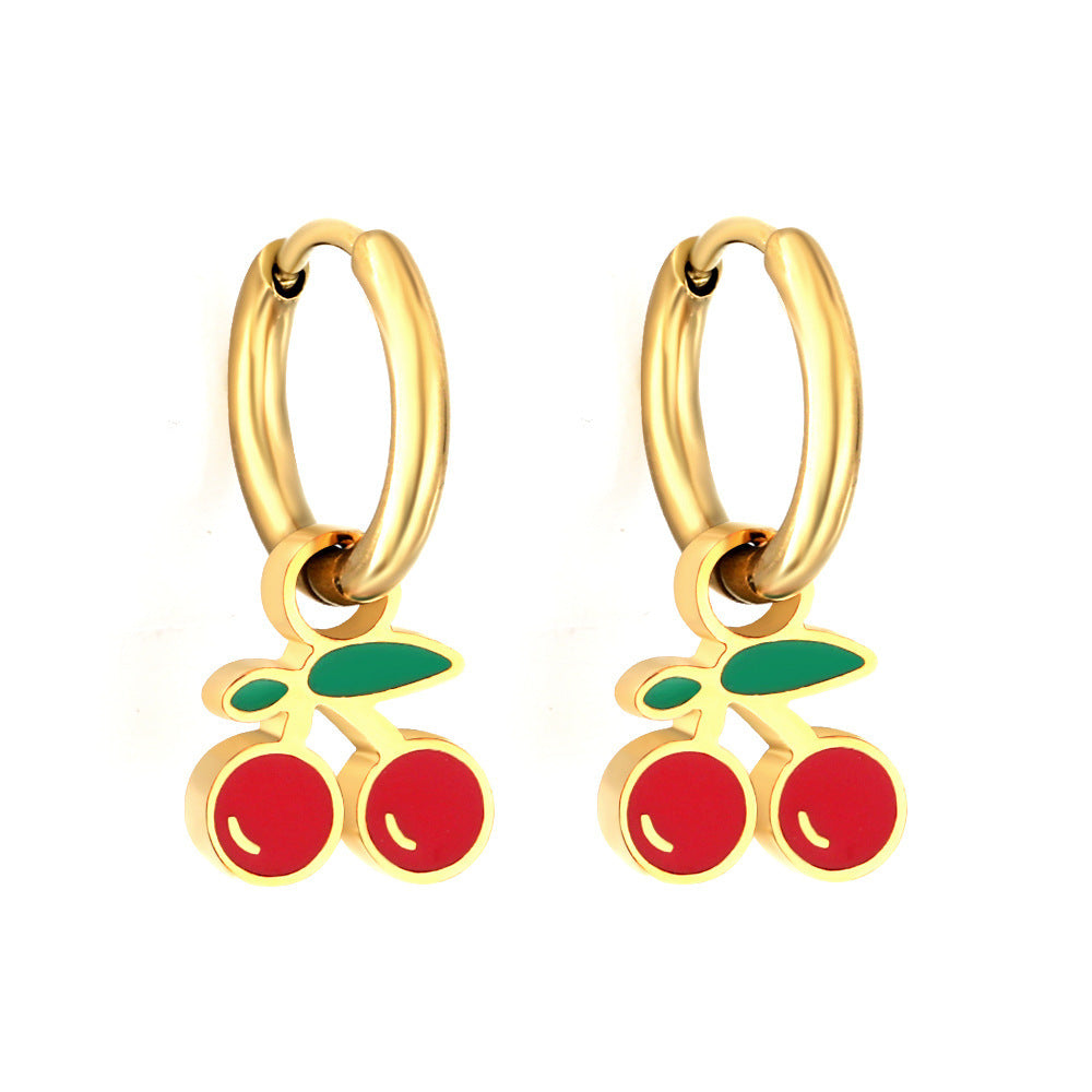 Cute Bread Strawberry Cherry Fruit Stainless Earrings