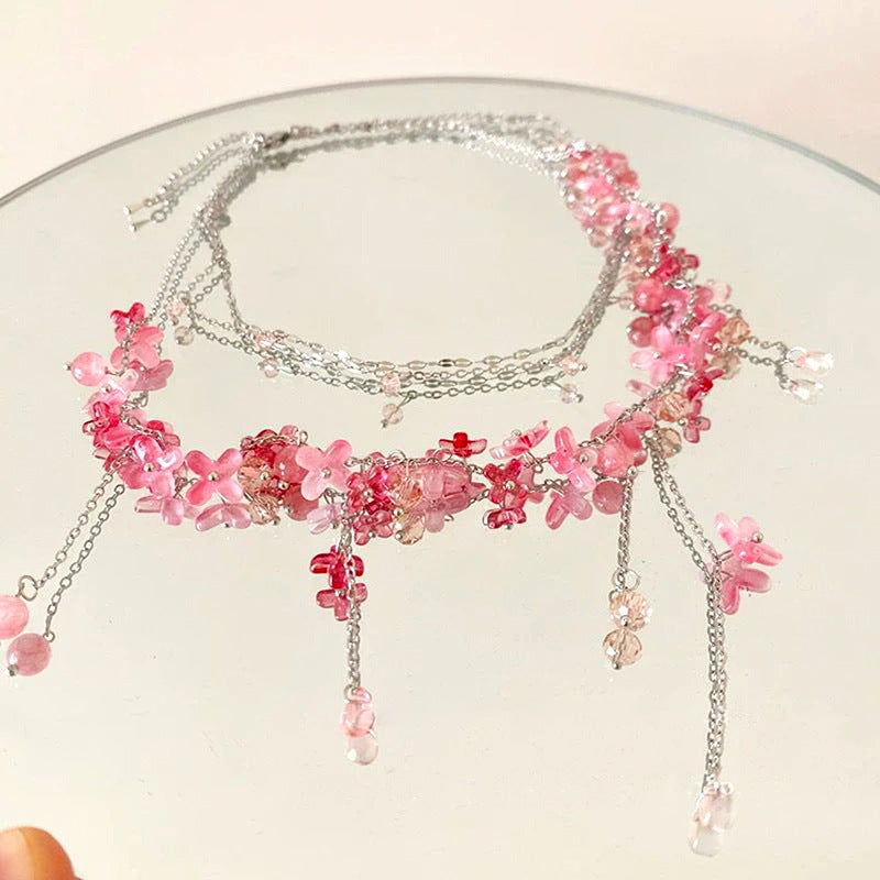 Dopamine Glass Flower Light Luxury High-grade Exquisite Clavicle Chain Sweet Necklace