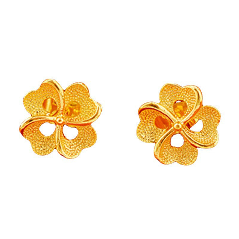Brass Gold-plated Fancy Vietnam Placer Gold Rose Flower Hollow Fashion Stud Earrings