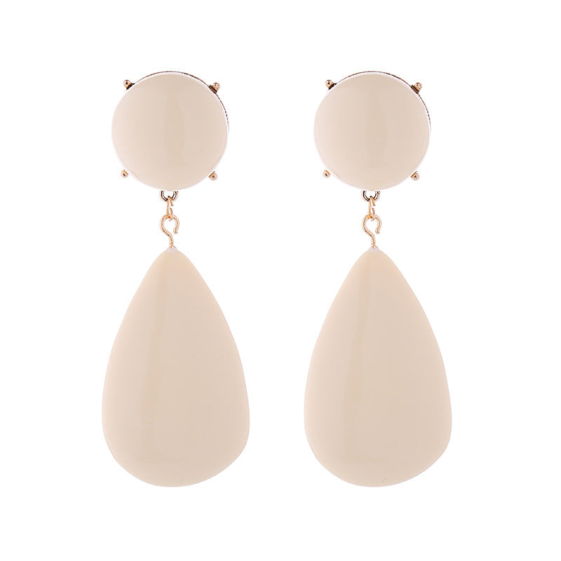 Retro Temperament Alloy Transparent Resin Geometric Round Drop-shaped Double Earrings