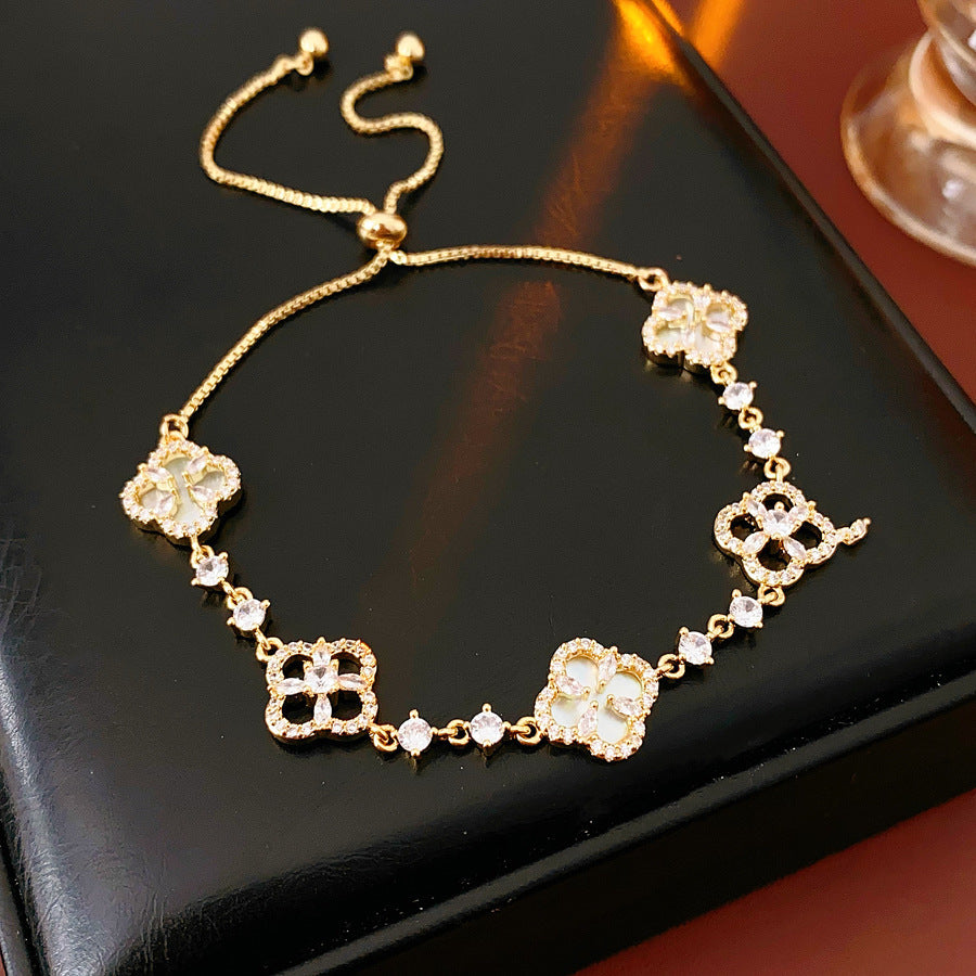 Flower Zircon Light Luxury High Sense Temperament Adjustable Wristband Bracelet
