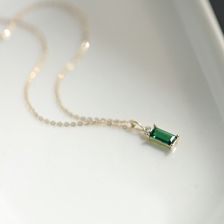 Gold-plated Grandmother Green Zircon Princess Square Necklaces
