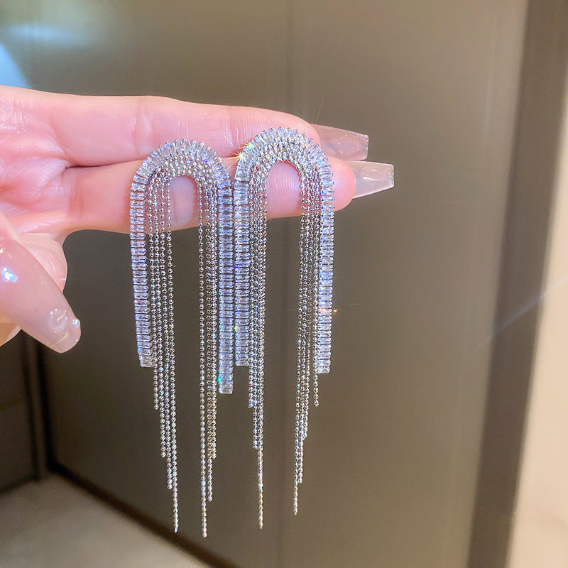 Women's Sier Light Luxury Long Tassel Exaggerated Earrings
