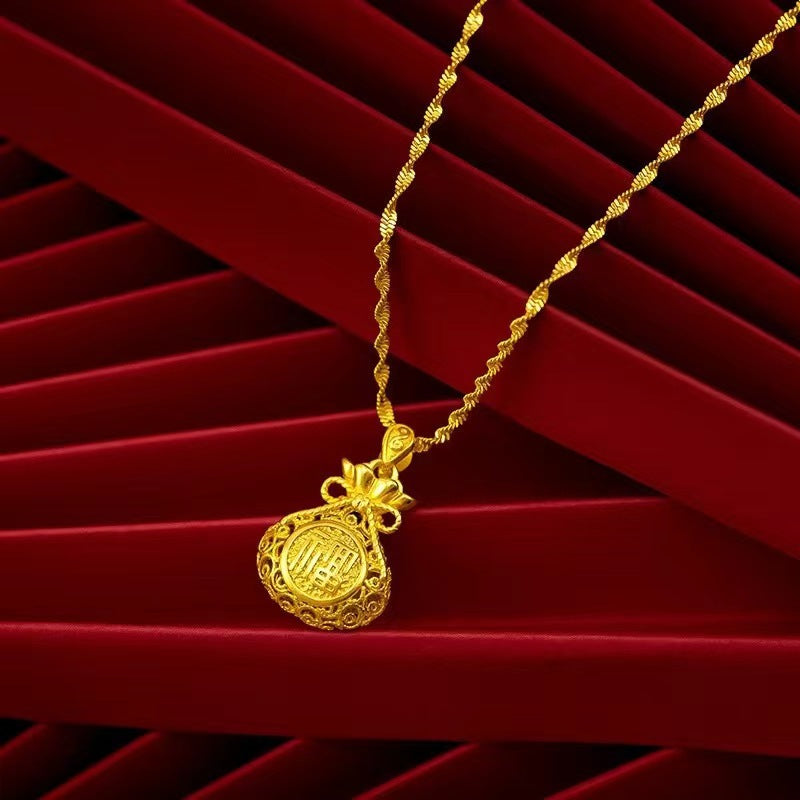 Placer Gold Filigree Hollow Lucky Bag Necklaces