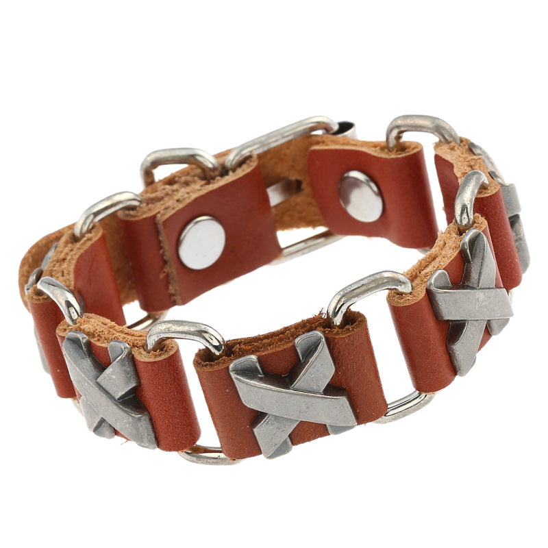 Korean Style X Nailed Joint Cattle Leather Adjustable Trendy Performance Bracelets