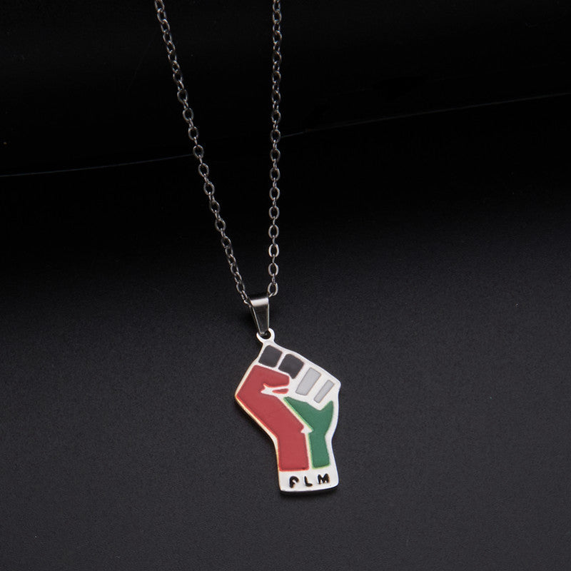 Oil Dripping Vintage Palestine Map Stainless Steel Necklaces