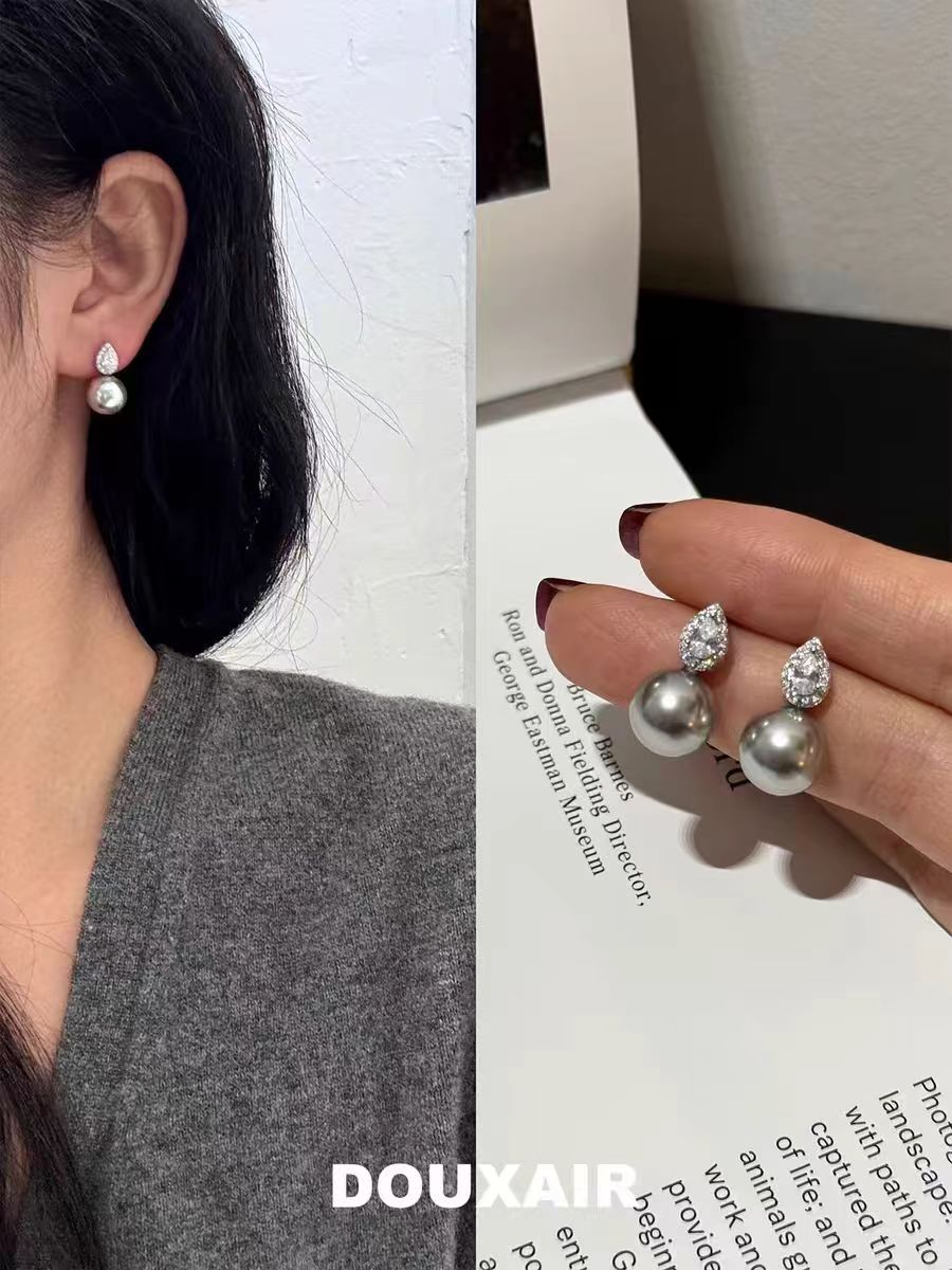 Water Drop Pearl Sier Needle Zircon Light Luxury High-grade Gentle Earrings