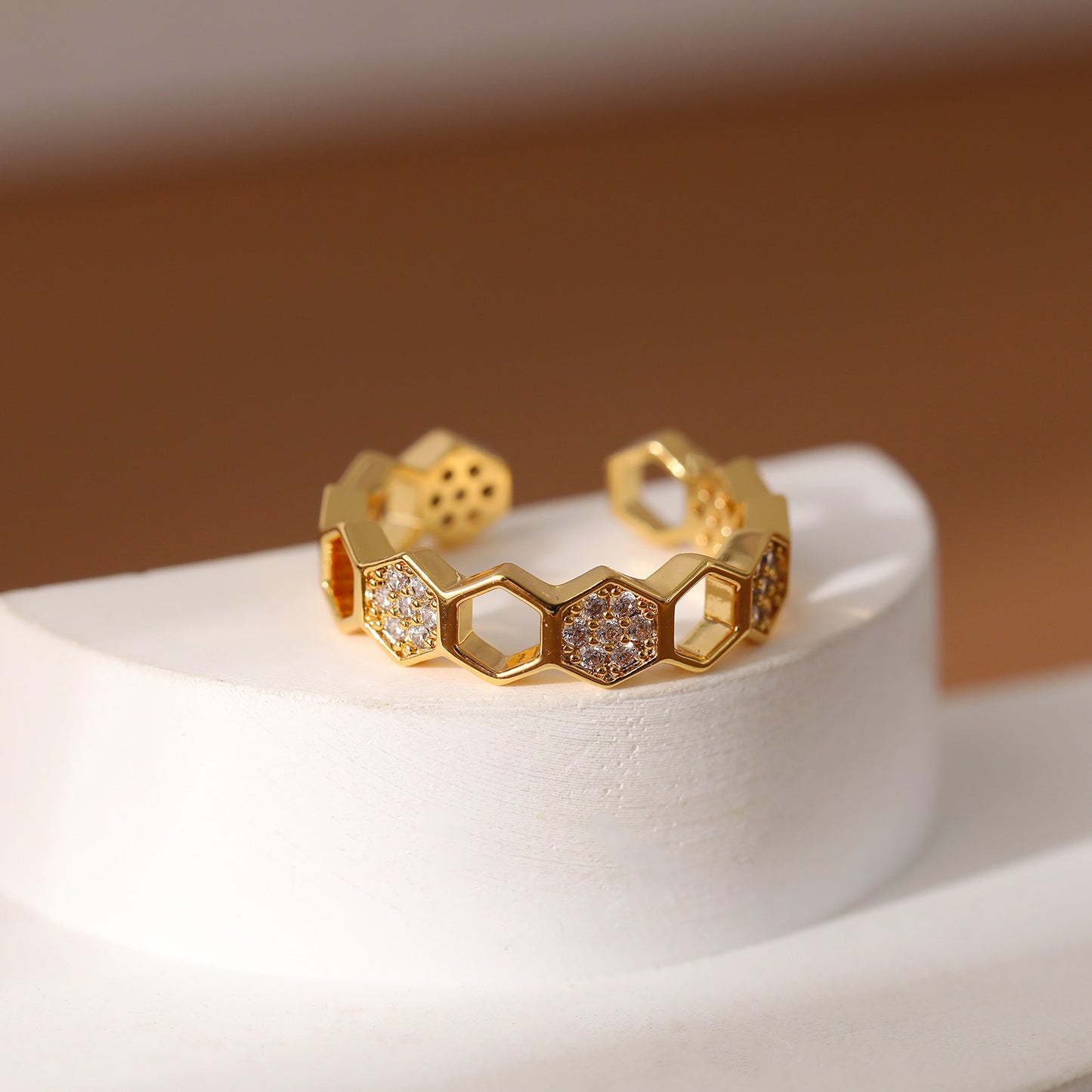 Fashion Open Hexagon Zircon Female Adjustable Index Finger Rings