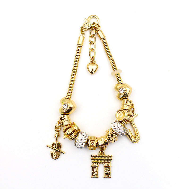 Crystal Heart-shaped Glass Bead Temperament Trend Alloy Bracelet