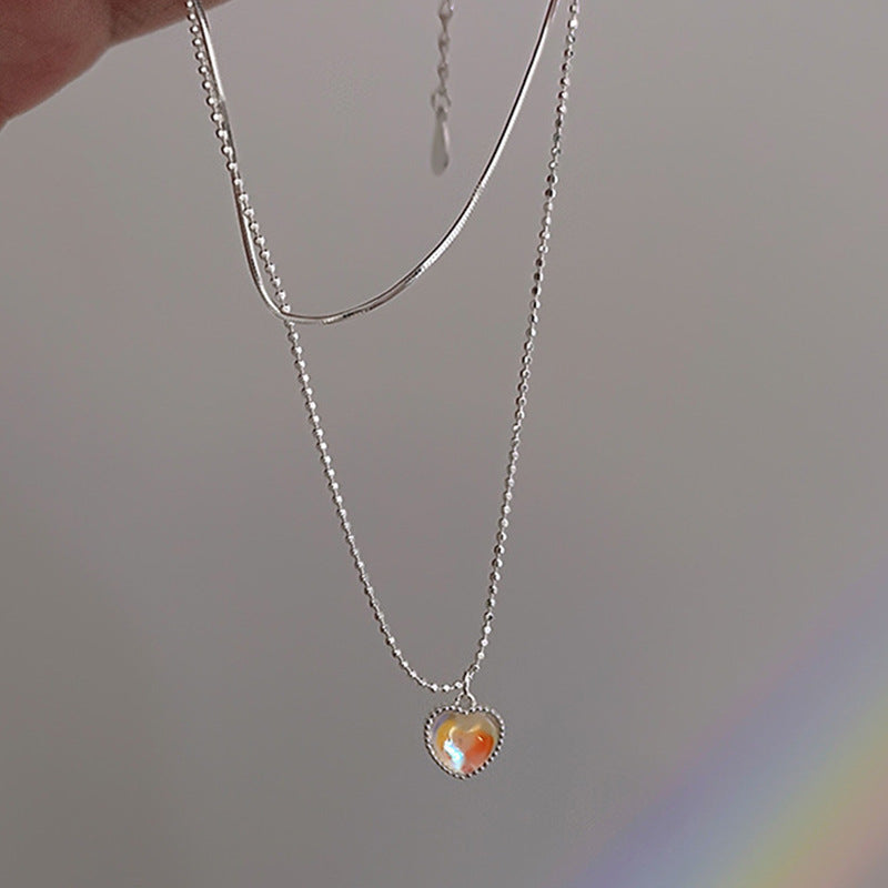 Love Moonstone Female Sweet Gradient Gem Heart Shaped Necklaces