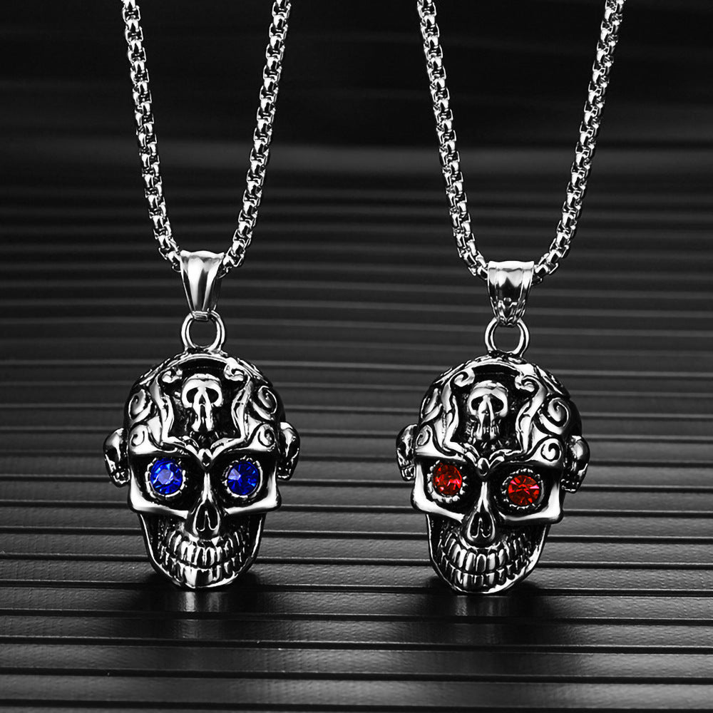 Titanium Steel Cast Skull Gem Stainless Necklaces