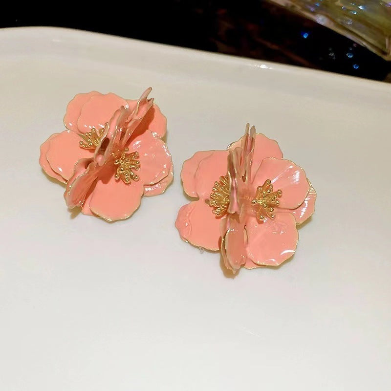 Women's Retro Red White Petal Ear Accessory Rings